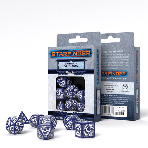 Starfinder Signal Of Screams Dice Set navy blue and white