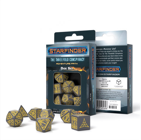 Starfinder Threefold Conspiracy Dice Set gray and yellow