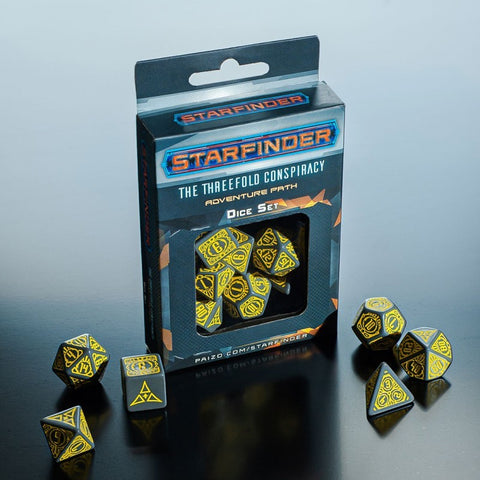 Starfinder Threefold Conspiracy Dice Set gray and yellow