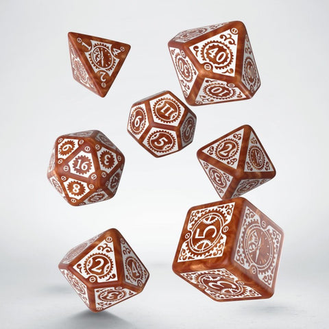 Steampunk Clockwork Dice Set caramel and white