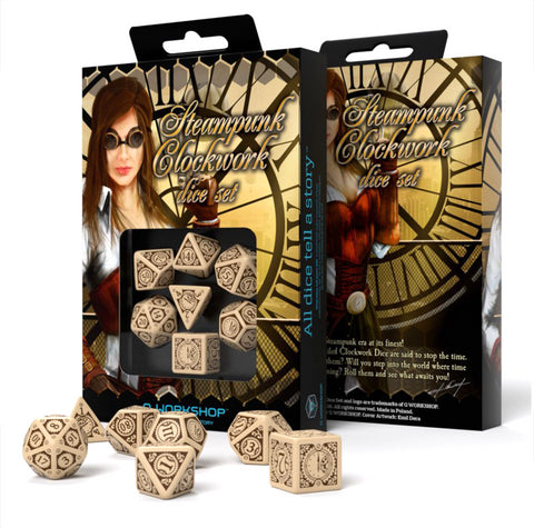 Steampunk Clockwork Dice Set beige and brown