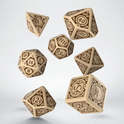 Steampunk Clockwork Dice Set beige and brown