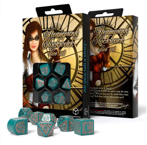 Steampunk Clockwork Dice Set turquoise and copper