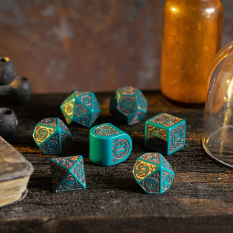 Steampunk Clockwork Dice Set turquoise and copper