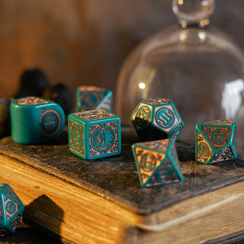 Steampunk Clockwork Dice Set turquoise and copper