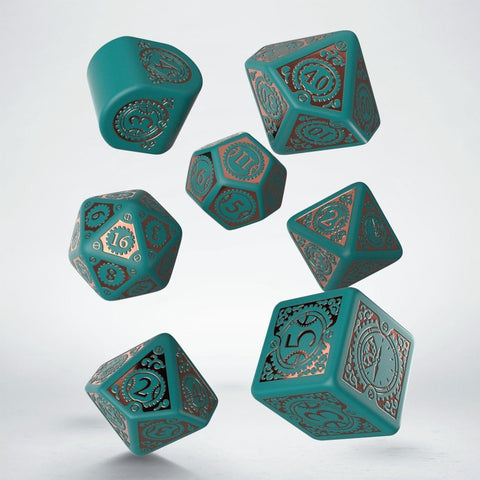 Steampunk Clockwork Dice Set turquoise and copper