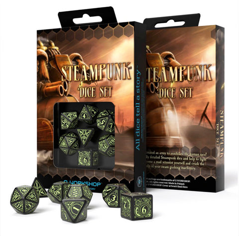 Steampunk Dice Set black and fluorescent