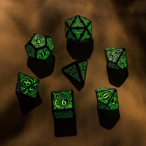 Steampunk Dice Set black and fluorescent