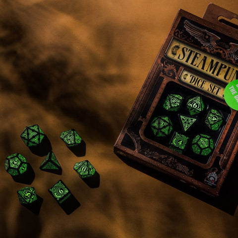 Steampunk Dice Set black and fluorescent