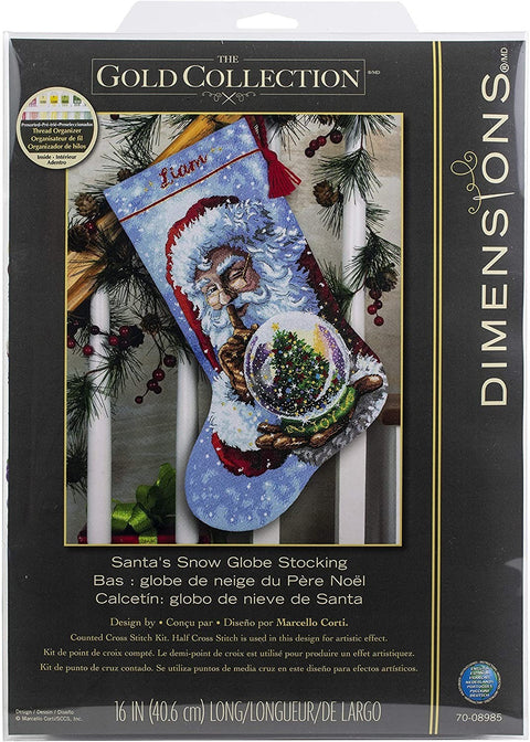 Stocking Santa Snow Globe (40 cm) - Cross Stitch Kit by DIMENSIONS