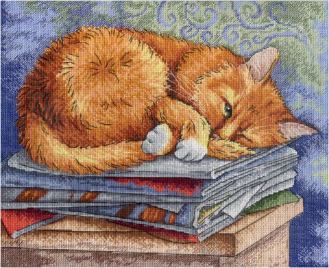 Studying Cat SNV-595 cross stitch kit by MP Studio