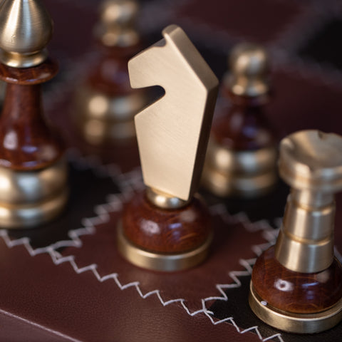 Stylized Modern CHESS SET with Genuine Leather Chess Board