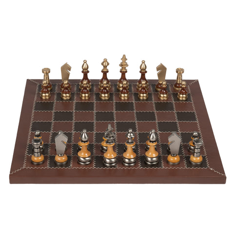 Stylized Modern CHESS SET with Genuine Leather Chess Board