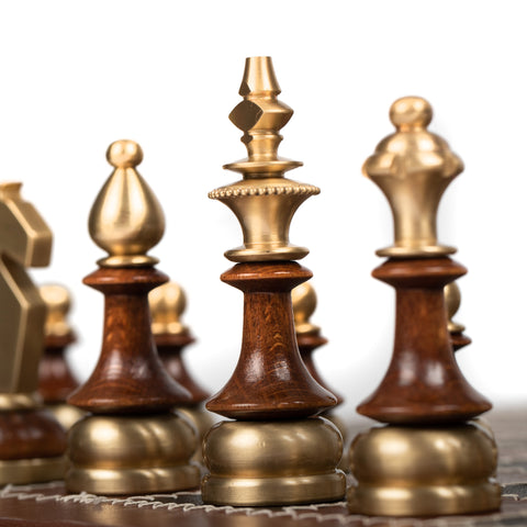 Stylized Modern CHESS SET with Genuine Leather Chess Board