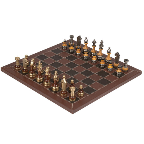 Stylized Modern CHESS SET with Genuine Leather Chess Board