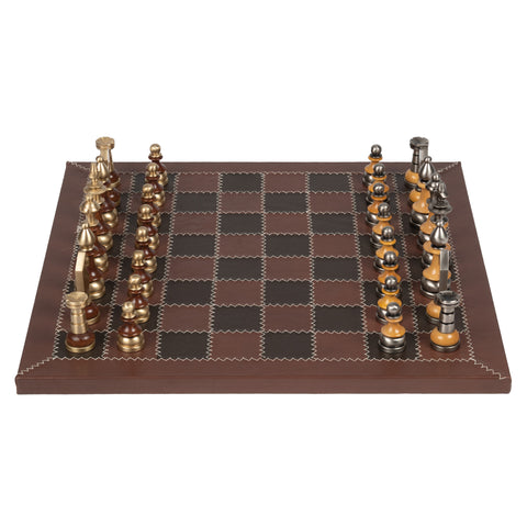 Stylized Modern CHESS SET with Genuine Leather Chess Board