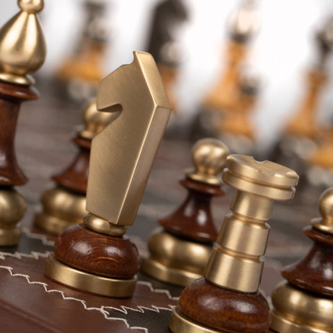 Stylized Modern CHESS SET with Genuine Leather Chess Board