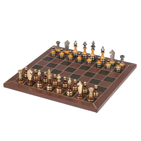 Stylized Modern CHESS SET with Genuine Leather Chess Board