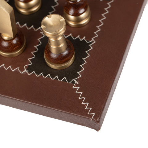 Stylized Modern CHESS SET with Genuine Leather Chess Board