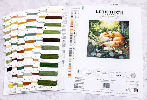 Summer Dreams Cross Stitch Kit, Complete Embroidery Set, LetiStitch, 24 x 24 cm, Zweigart Aida 16ct, Anchor Cotton Threads