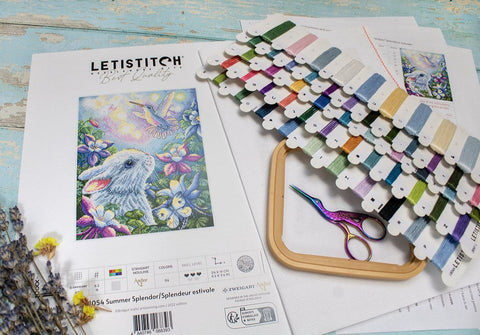 Summer Splendor Cross Stitch Embroidery Kit, LetiStitch, 24 x 19 cm, Zweigart Aida 16ct, Anchor Cotton Threads