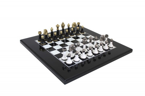 Super Glossy White & Black Lacquered Modern Wooden Chess Set