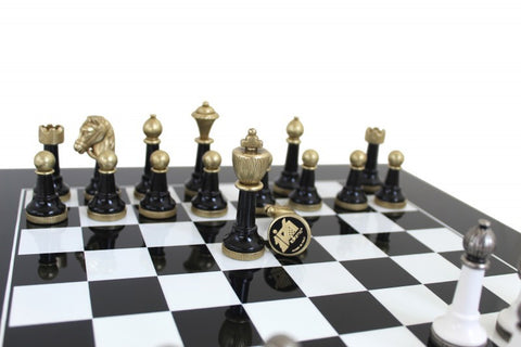 Super Glossy White & Black Lacquered Modern Wooden Chess Set