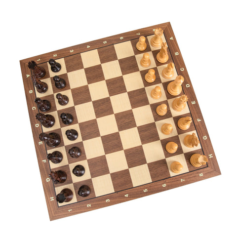 Superior Wooden Chess Set with Numbered Walnut/Maple Chessboard