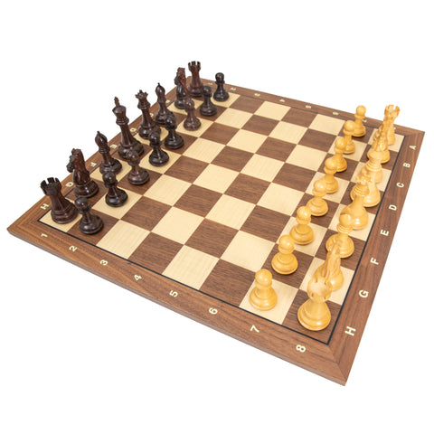 Superior Wooden Chess Set with Numbered Walnut/Maple Chessboard