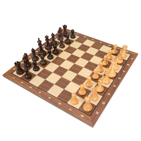 Superior Wooden Chess Set with Numbered Walnut/Maple Chessboard