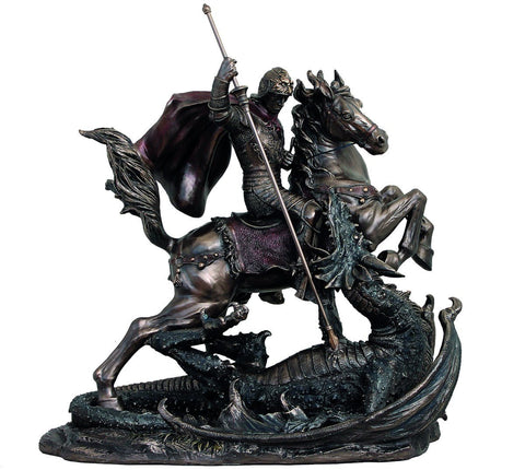 St. George and the Dragon Statue, Large Bronze Resin Italian Sculpture, 84cm