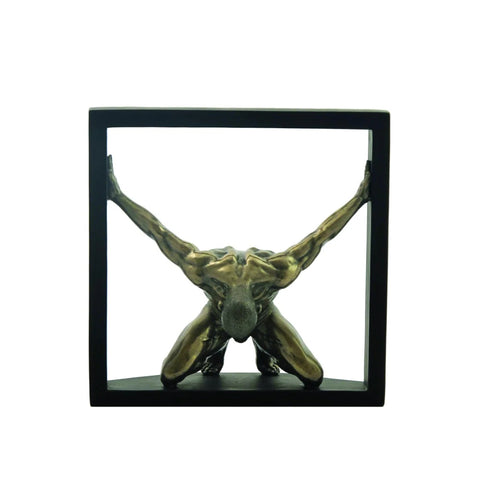 Modern Bronze Man in Square Sculpture