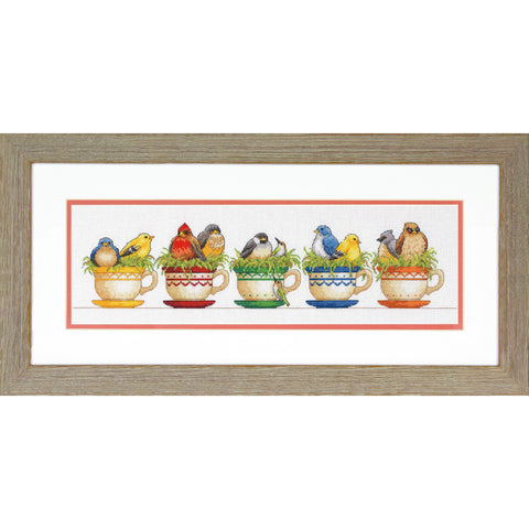 Teacup Birds (48.26 x 15.24 cm) - Cross Stitch Kit by DIMENSIONS