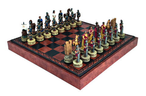 The Battle Of Troy: Chess Set with Leatherette Chessboard & Box + Checker Set