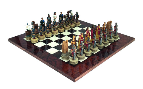 The Battle Of Troy: Handpainted Chess Set with Walnut Chessboard