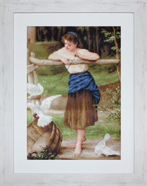 The Girl Playing with Pigeons SG516 - Cross Stitch Kit by Luca-s