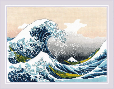 The Great Wave off Kanagawa after K. Hokusai Artwork. Cross Stitch kit by RIOLIS Ref. no.: 2186