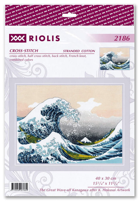 The Great Wave off Kanagawa after K. Hokusai Artwork. Cross Stitch kit by RIOLIS Ref. no.: 2186