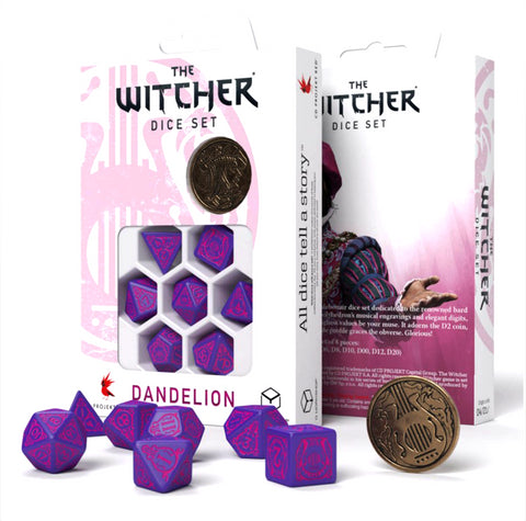 The Witcher Dandelion Dice Set purple and pink