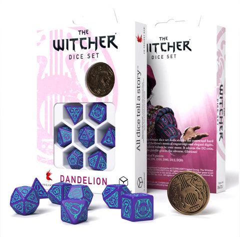 The Witcher Dandelion Dice Set purple and turquoise