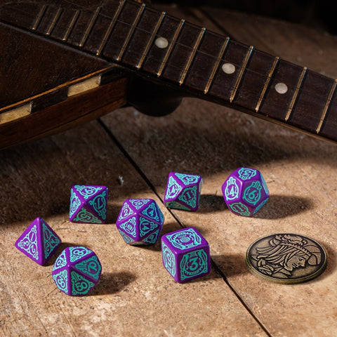 The Witcher Dandelion Dice Set purple and turquoise