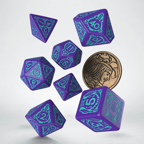 The Witcher Dandelion Dice Set purple and turquoise