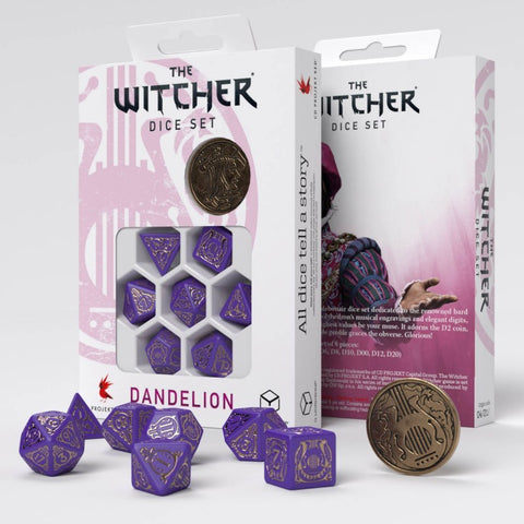 The Witcher Dice Set Dandelion Viscount de Lettenhove Violet and gold