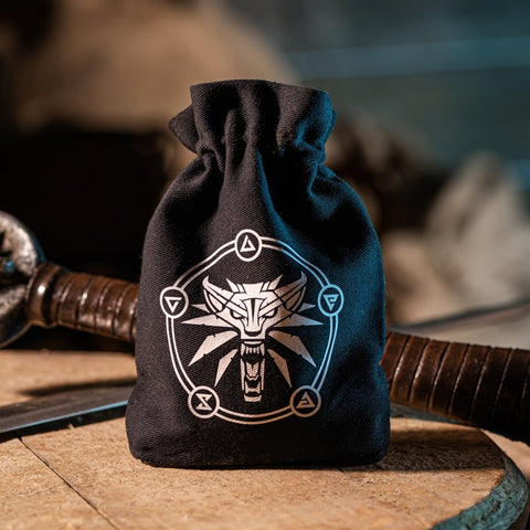 The Witcher Dice Bag Geralt School of the wolf black and white