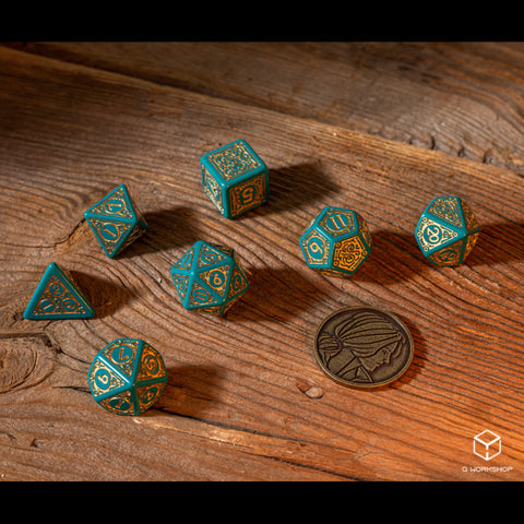 The Witcher Triss Dice Set turquoise and gold