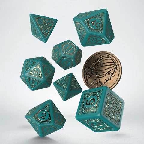 The Witcher Triss Dice Set turquoise and gold