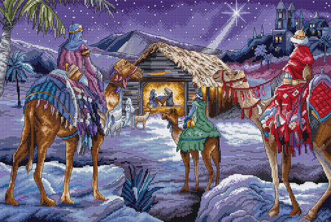 Three Kings Cross Stitch Kit, LetiStitch, 41 x 27 cm, Zweigart Aida 16ct, 100% Cotton Threads, Black Symbol Chart