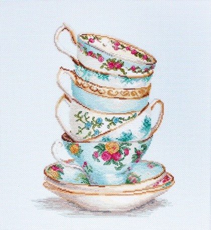 Turquoise Tea Cups SBA2325 - Cross Stitch Kit