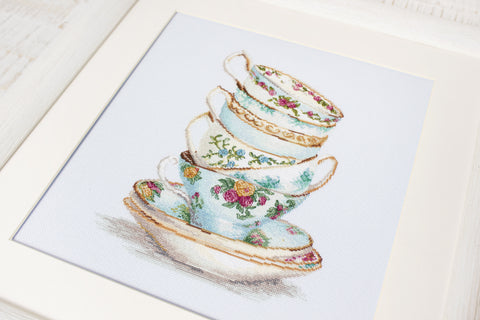 Turquoise Tea Cups SBA2325 - Cross Stitch Kit