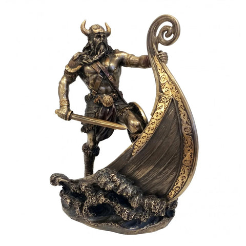 Viking Warrior on Drakkar Longship Statue